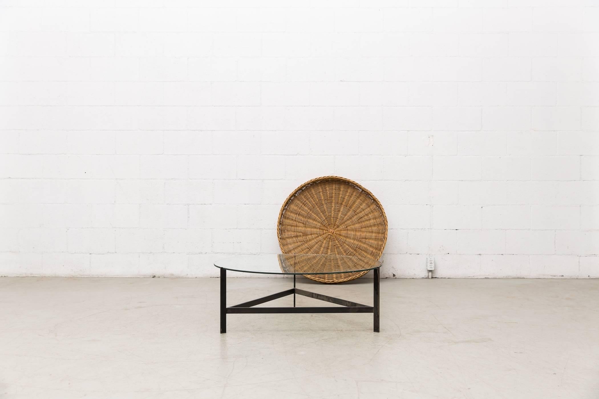 Mid-Century Modern Modernist Two-Tiered Round Coffee Table with Rattan Basket