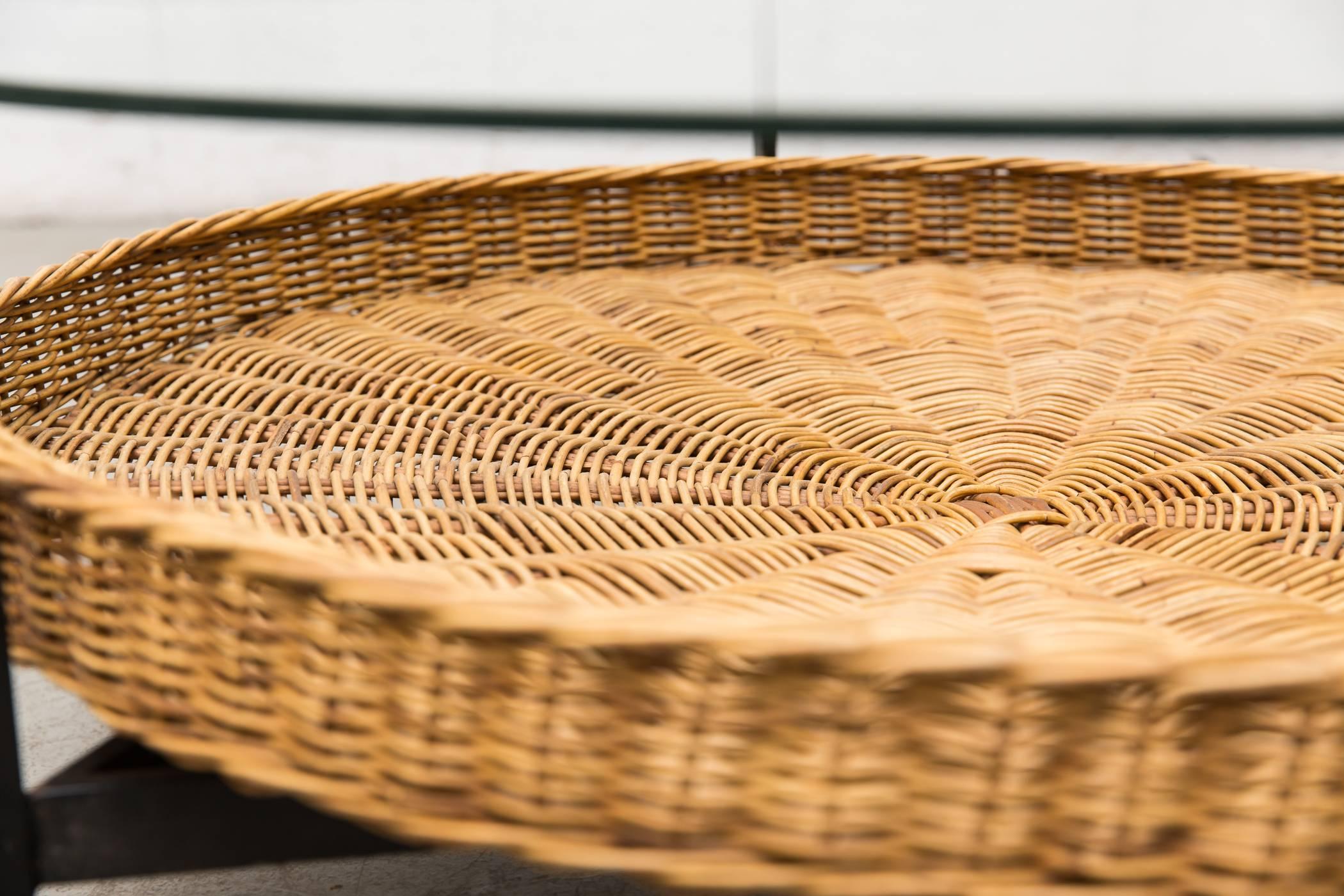 Modernist Two-Tiered Round Coffee Table with Rattan Basket 2