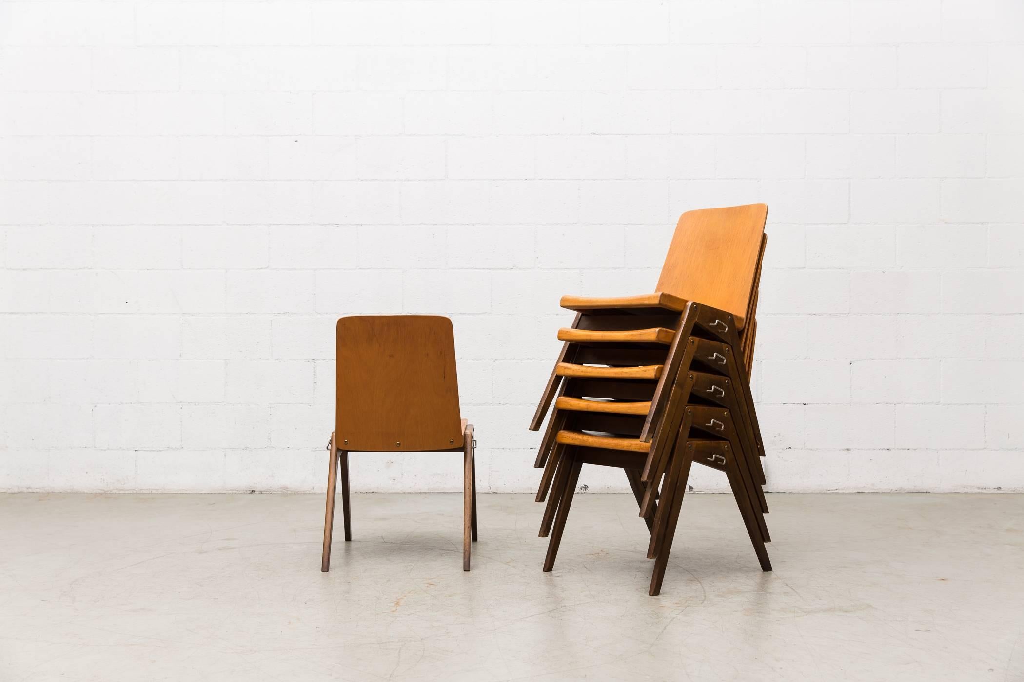 Austrian Stacking Roland Rainer Style Two-Toned Stacking School Chairs