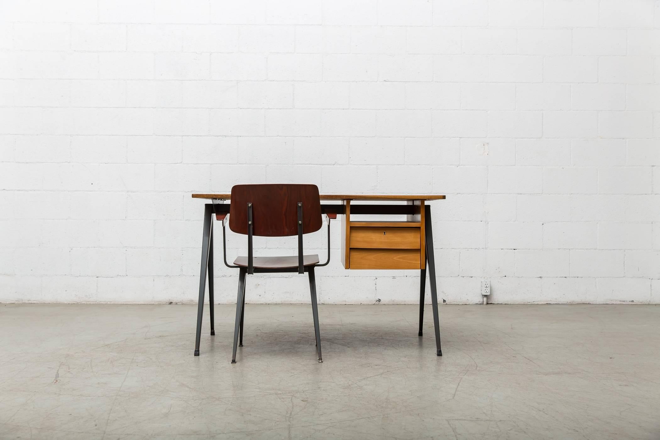 Mid-Century Modern Prouve Inspired Industrial Desk and Chair Set