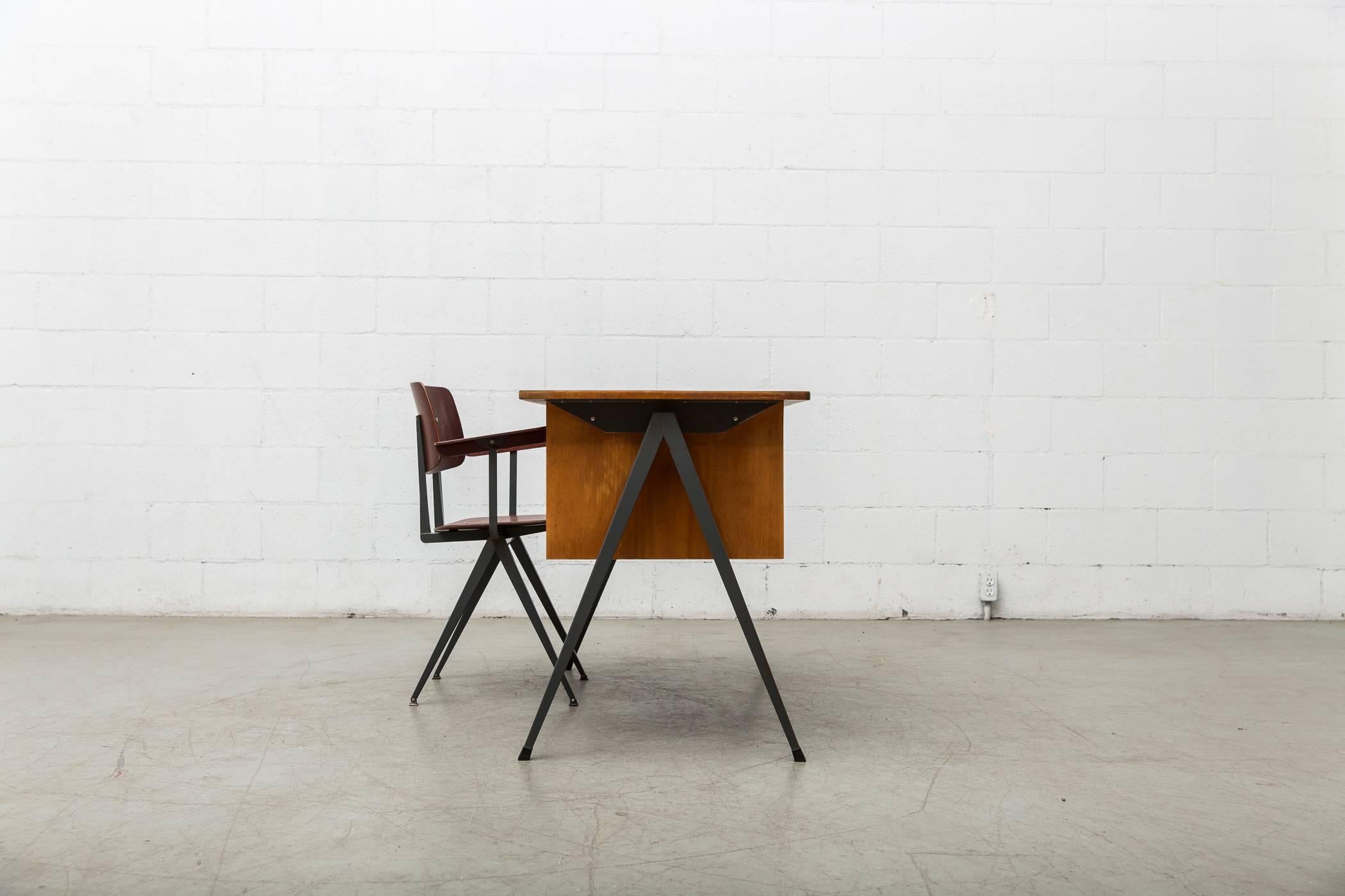 Prouve Inspired Industrial Desk and Chair Set In Good Condition In Los Angeles, CA