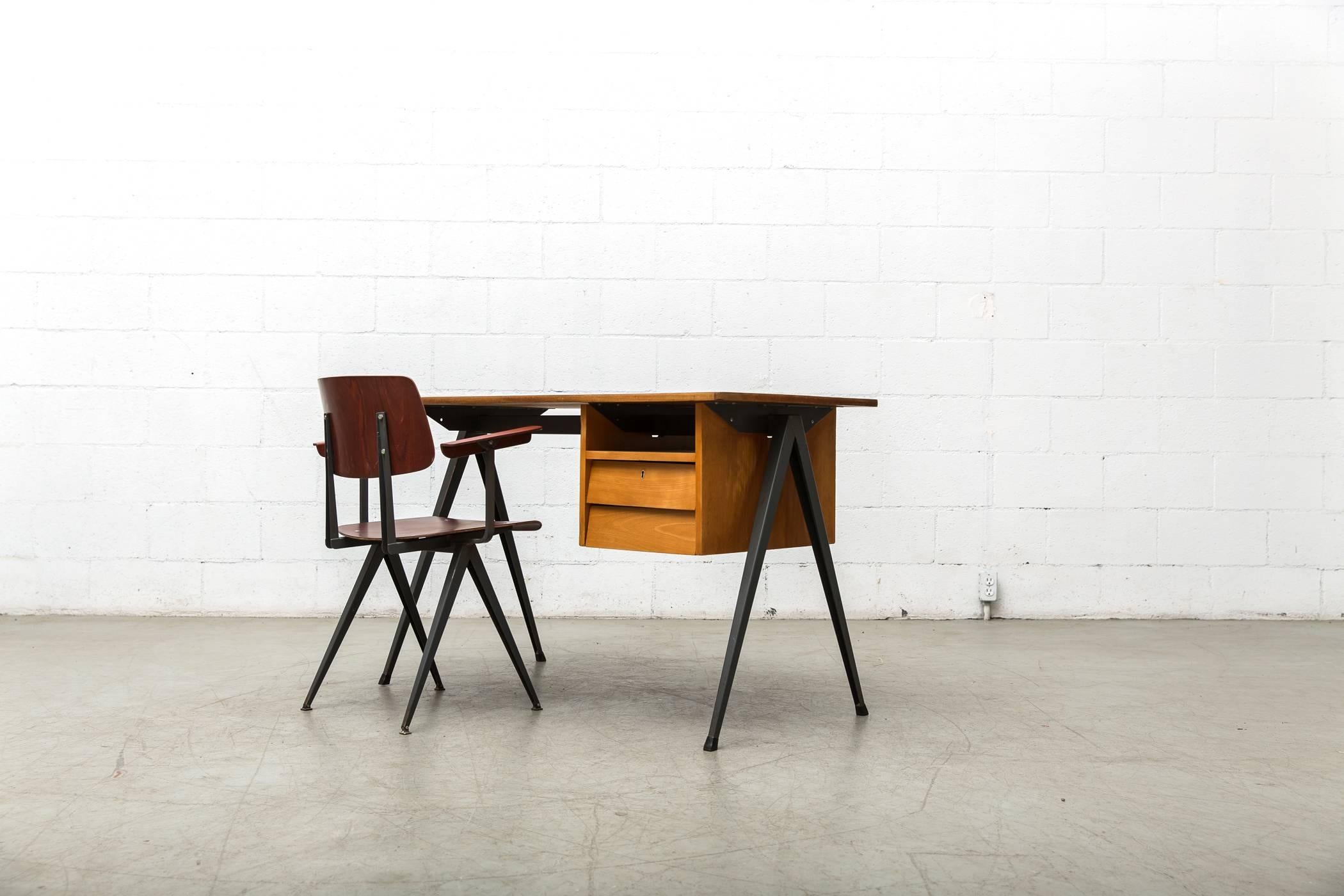 Mid-20th Century Prouve Inspired Industrial Desk and Chair Set