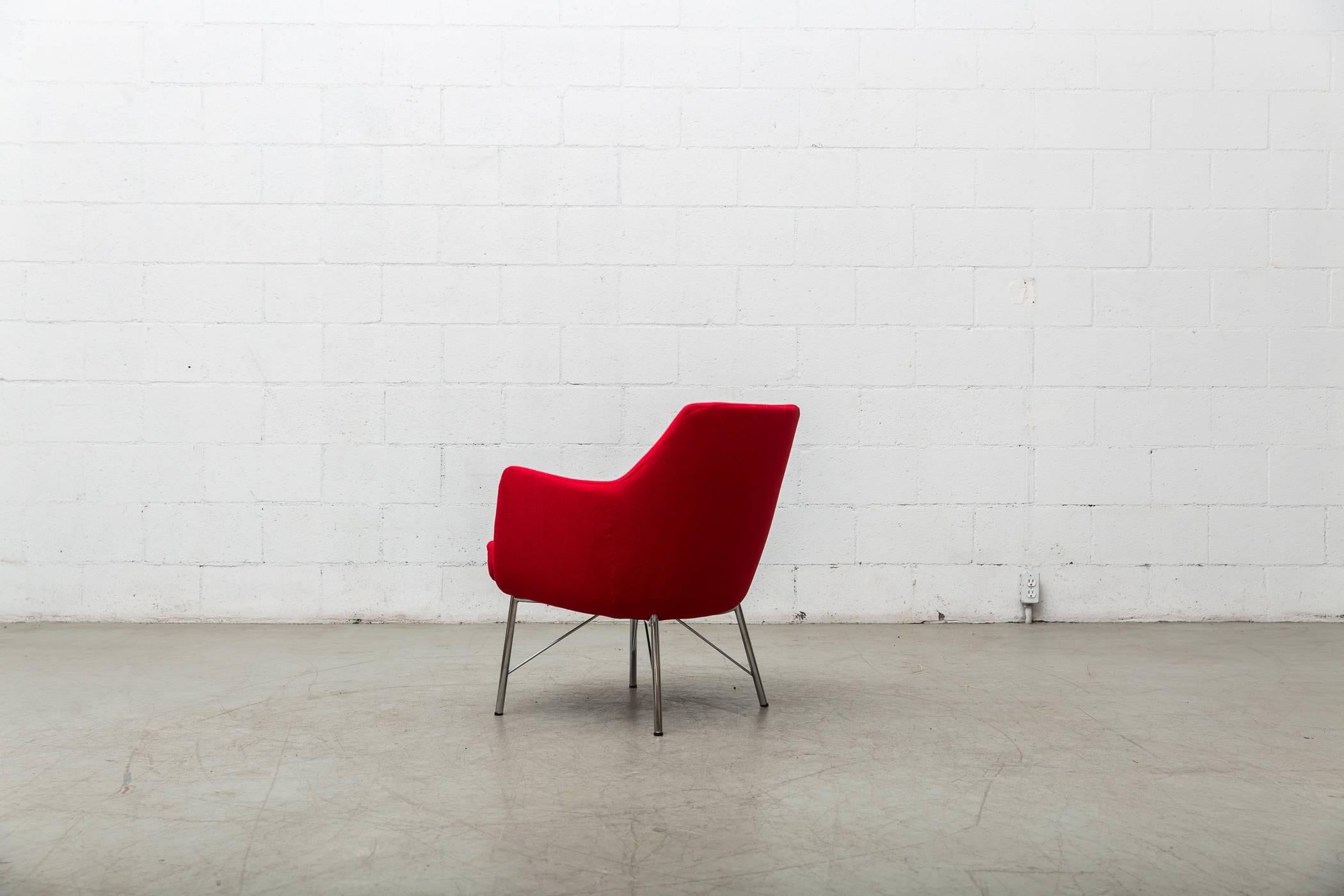 Dutch Pair of Red Ekselius Lounge Chairs for Pastoe