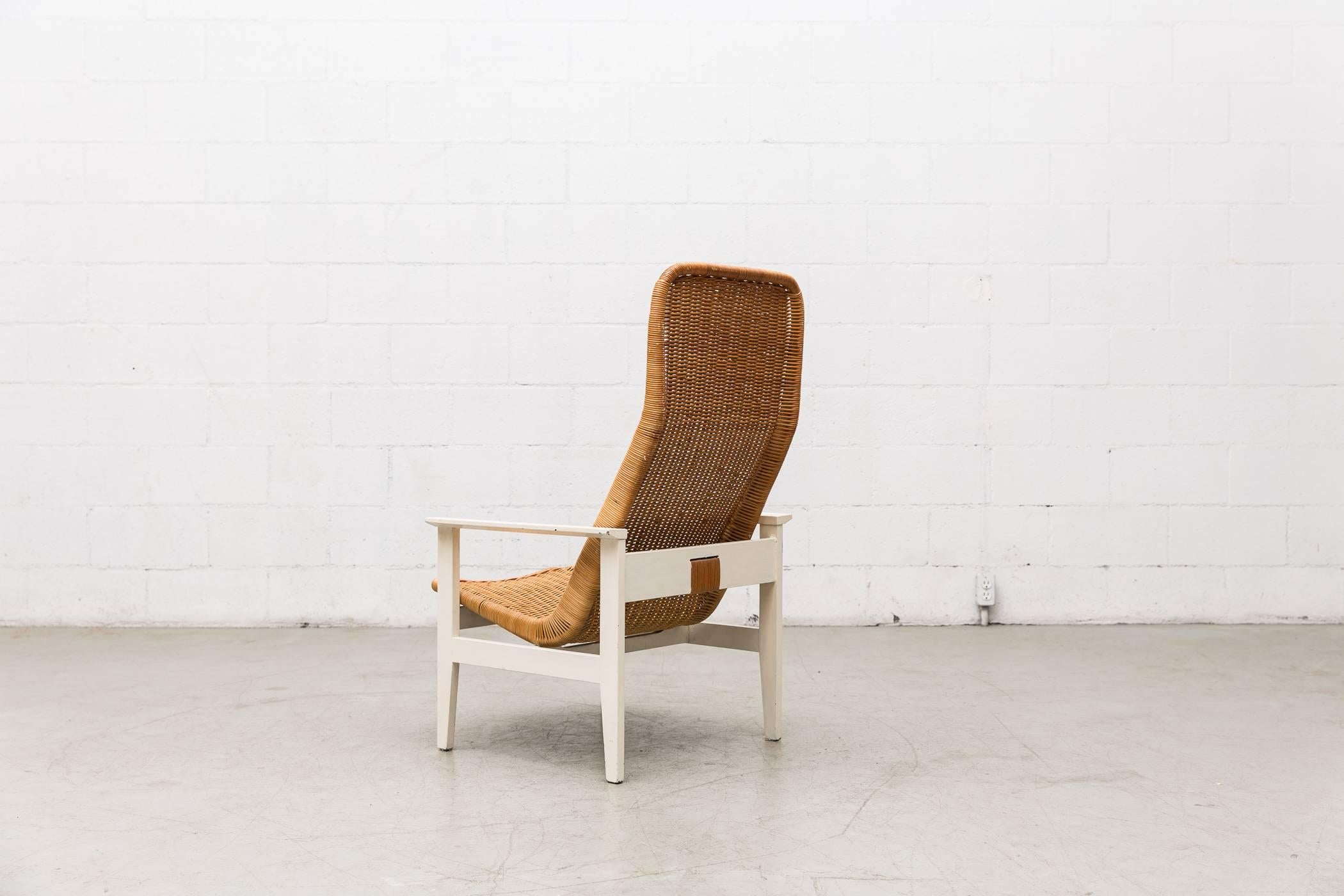 Dutch Dirk Van Sliedregt High Back Rattan Lounge Chair with White Frame