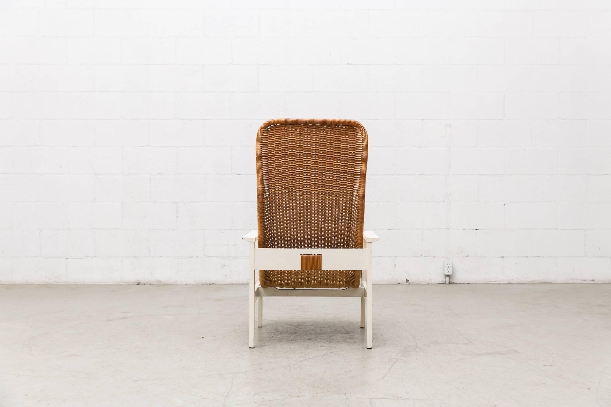 Painted Dirk Van Sliedregt High Back Rattan Lounge Chair with White Frame