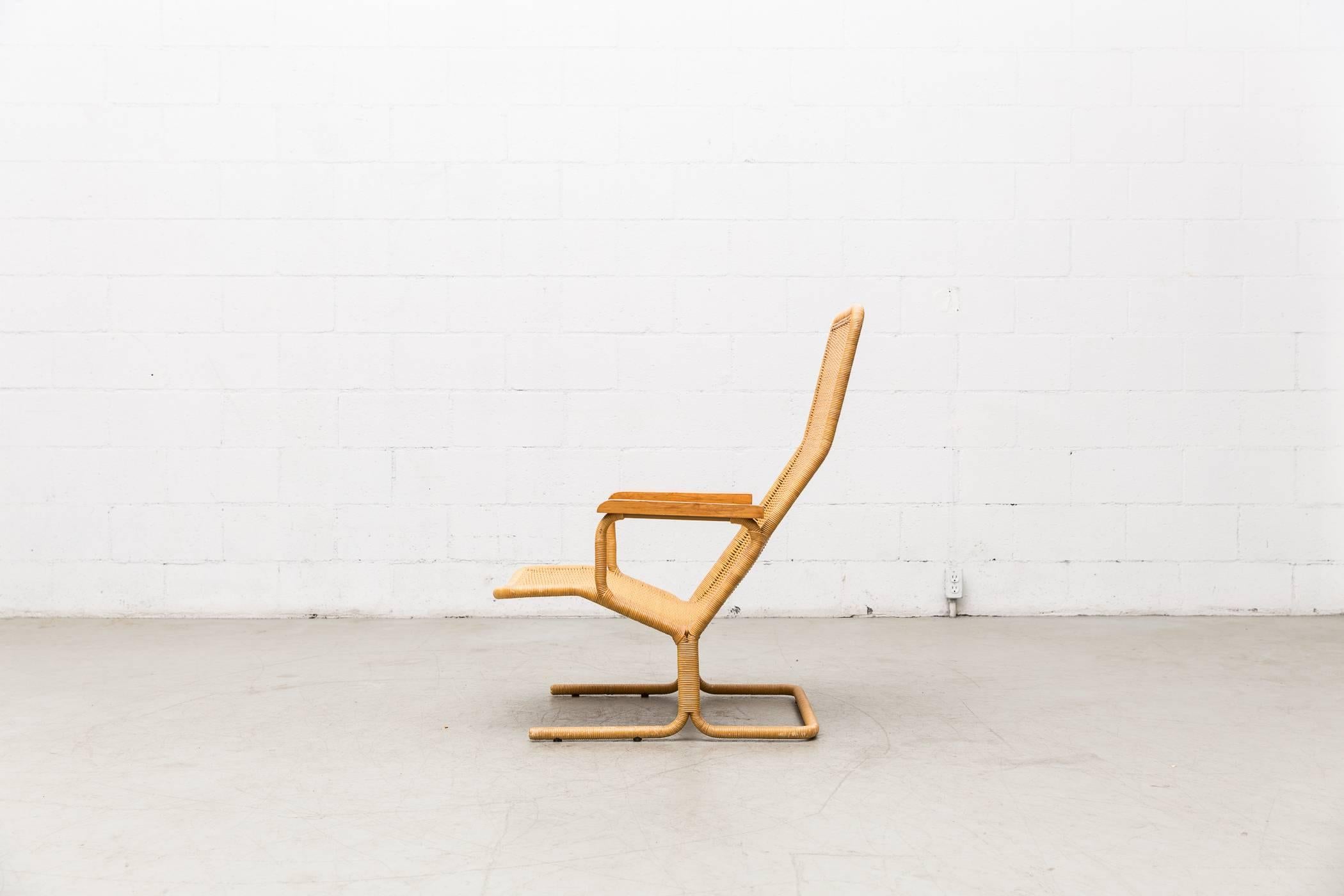 Mid-Century Modern Dirk Van Sliedregt Rattan Lounge Chair with Wood Arms