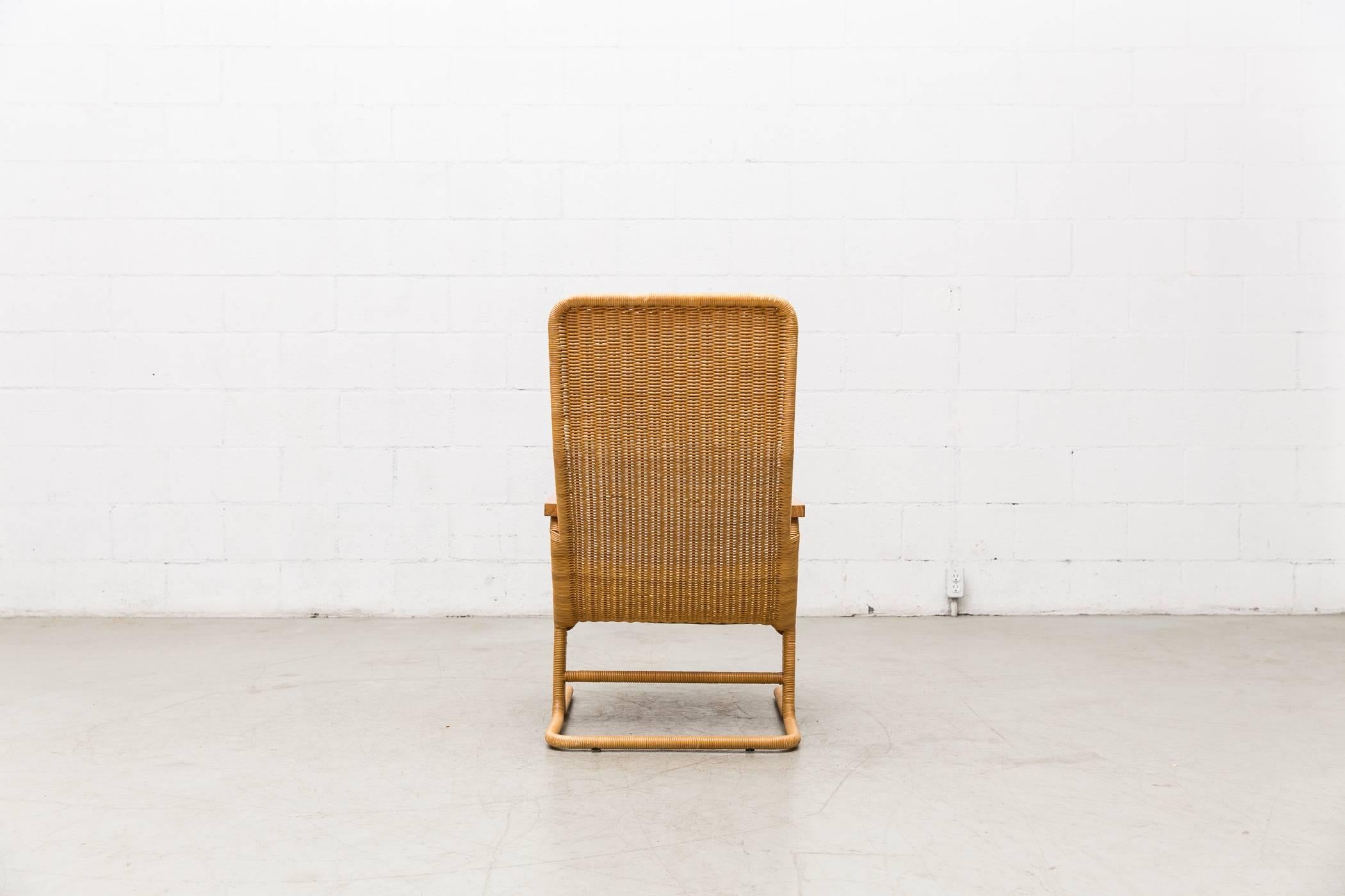 Woven Dirk Van Sliedregt Rattan Lounge Chair with Wood Arms