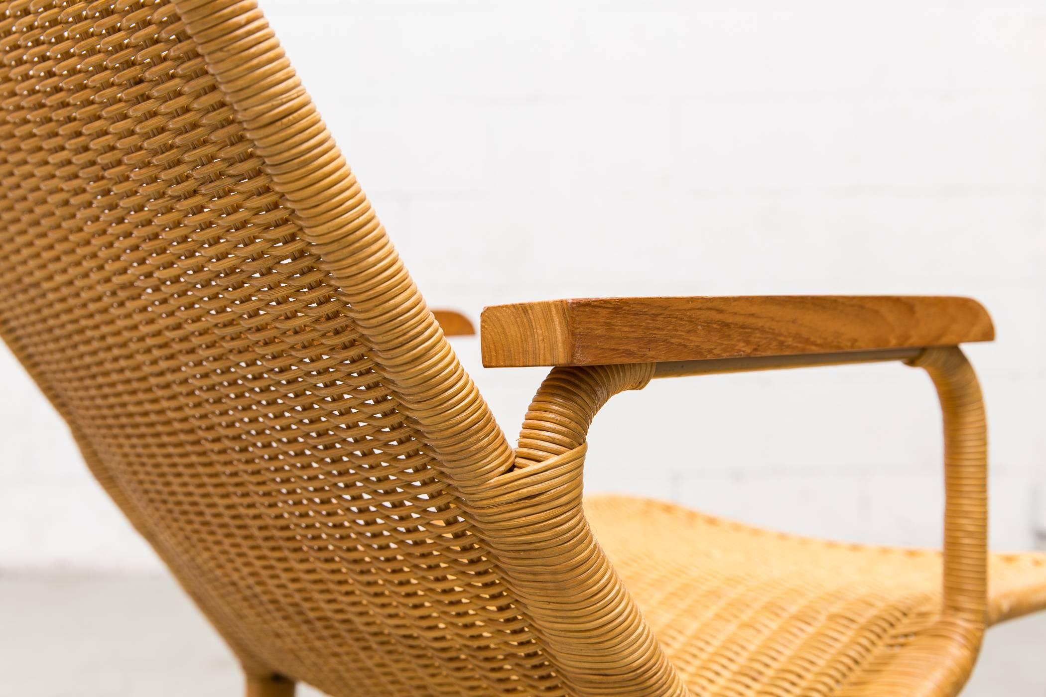 Dirk Van Sliedregt Rattan Lounge Chair with Wood Arms 1