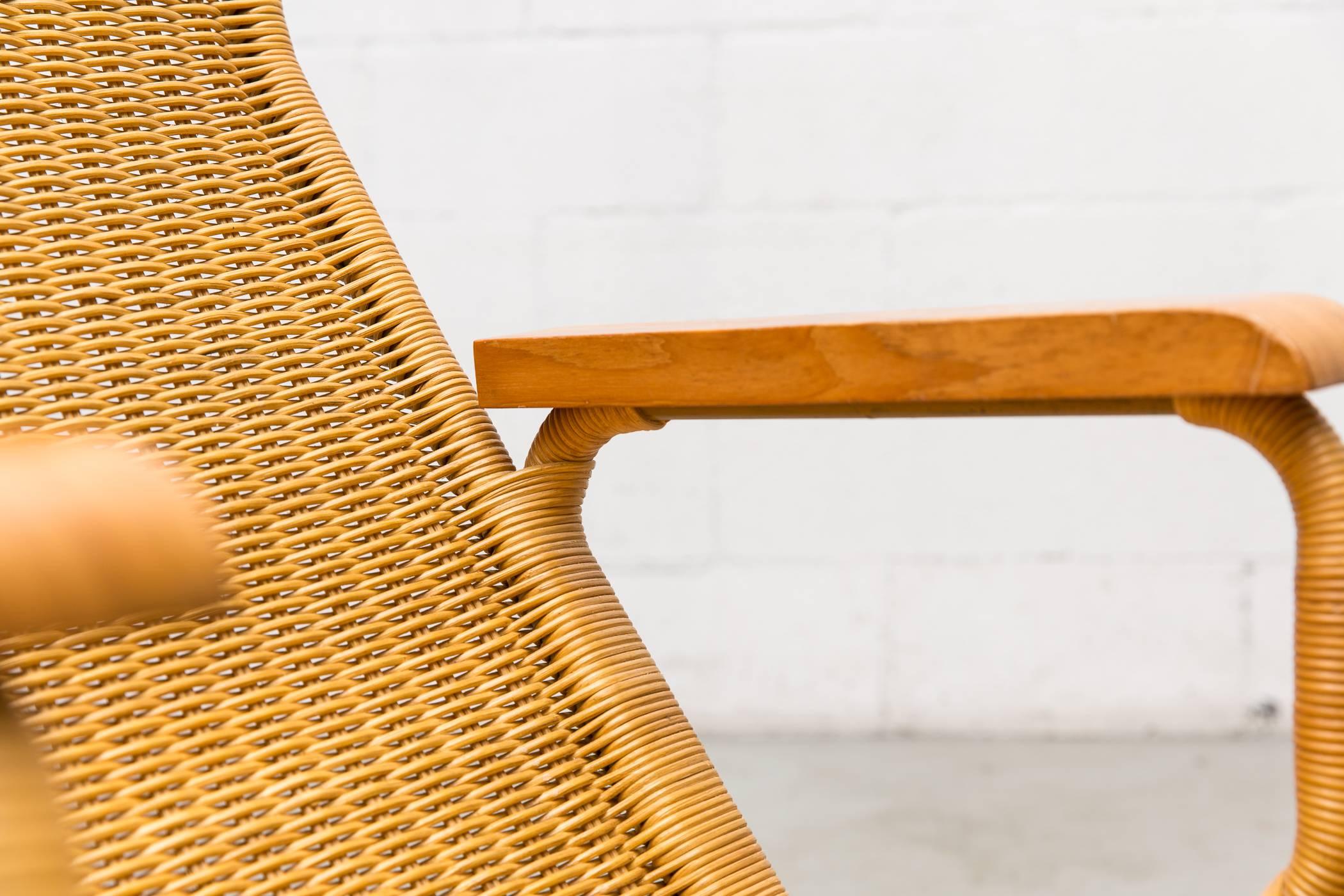 Dirk Van Sliedregt Rattan Lounge Chair with Wood Arms 3