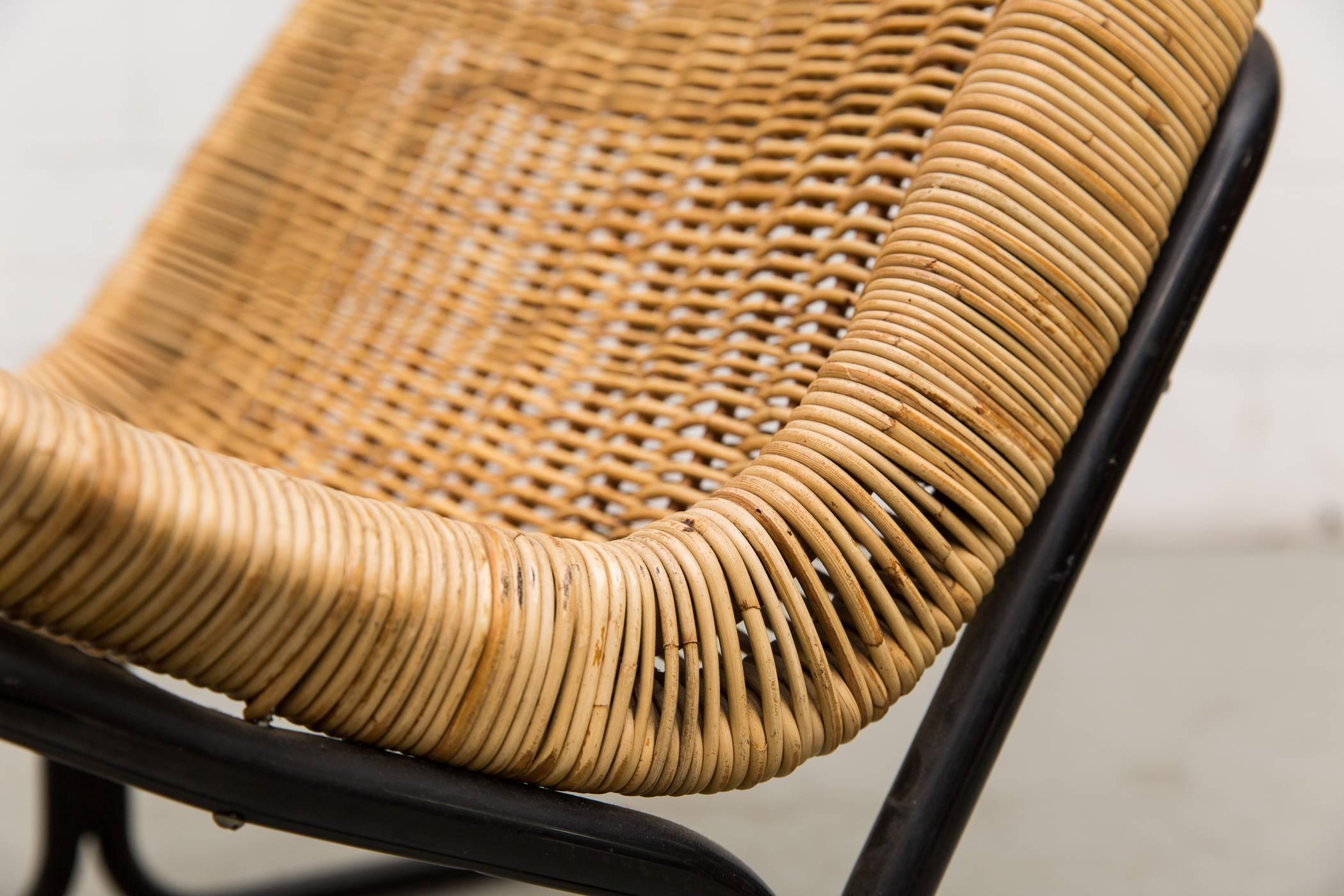 Dirk Van Sliedregt High Back Woven Rattan Lounge Chair with Black Frame 2