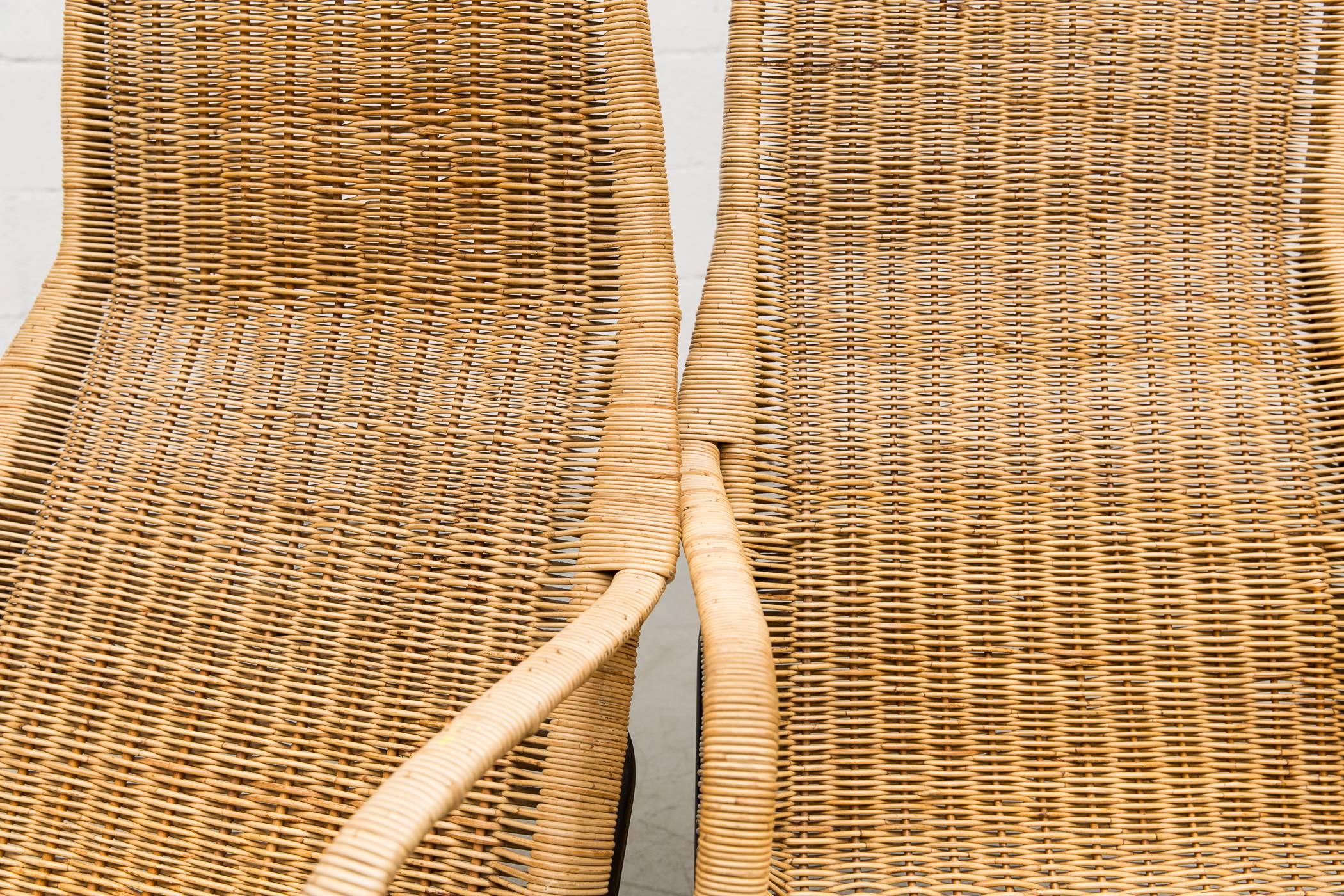 Dirk Van Sliedregt High Back Woven Rattan Lounge Chair with Black Frame 4