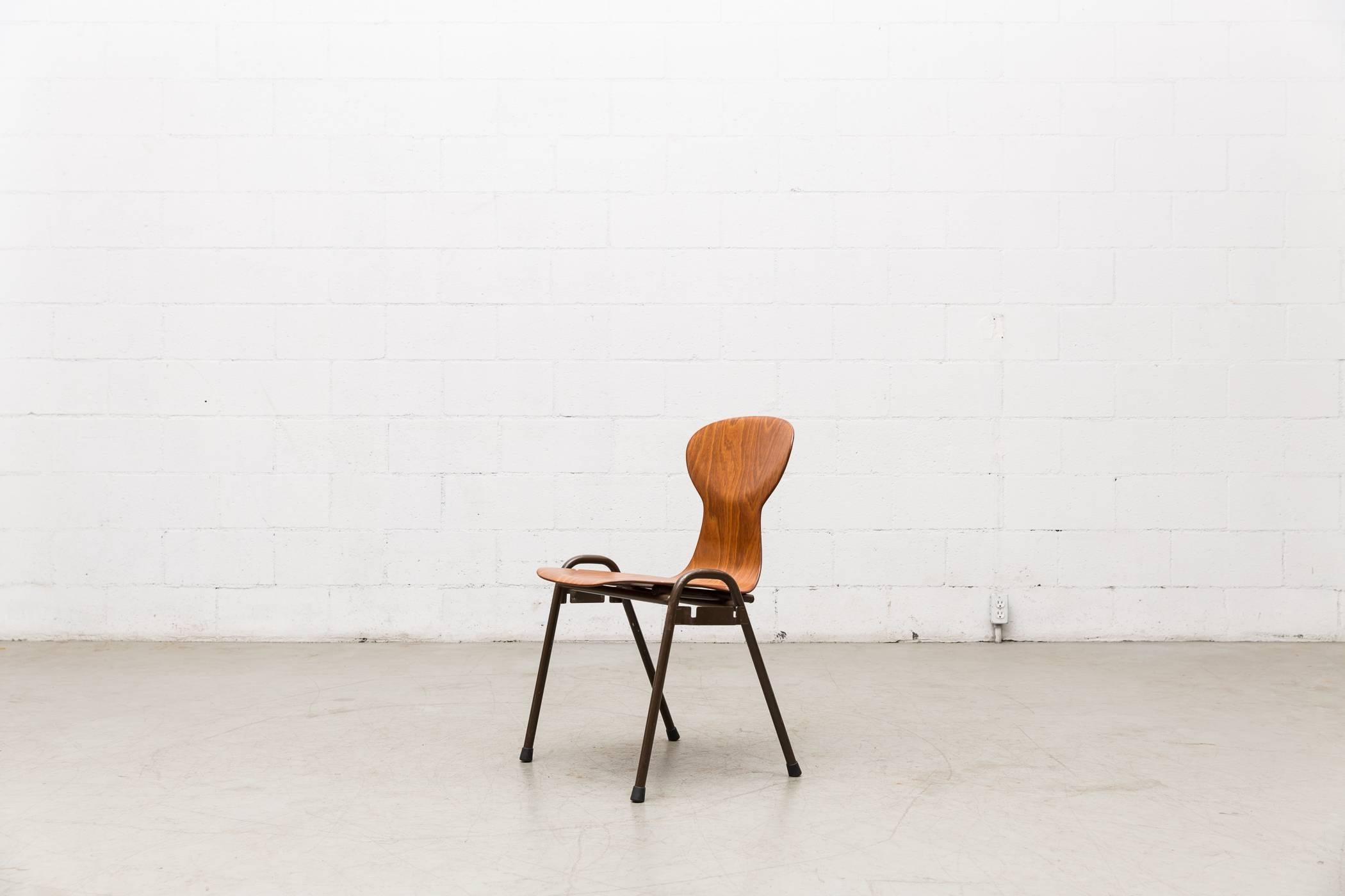 Mid-Century Modern Fritz Hansen Style Stacking Teak Toned School Chairs For Sale