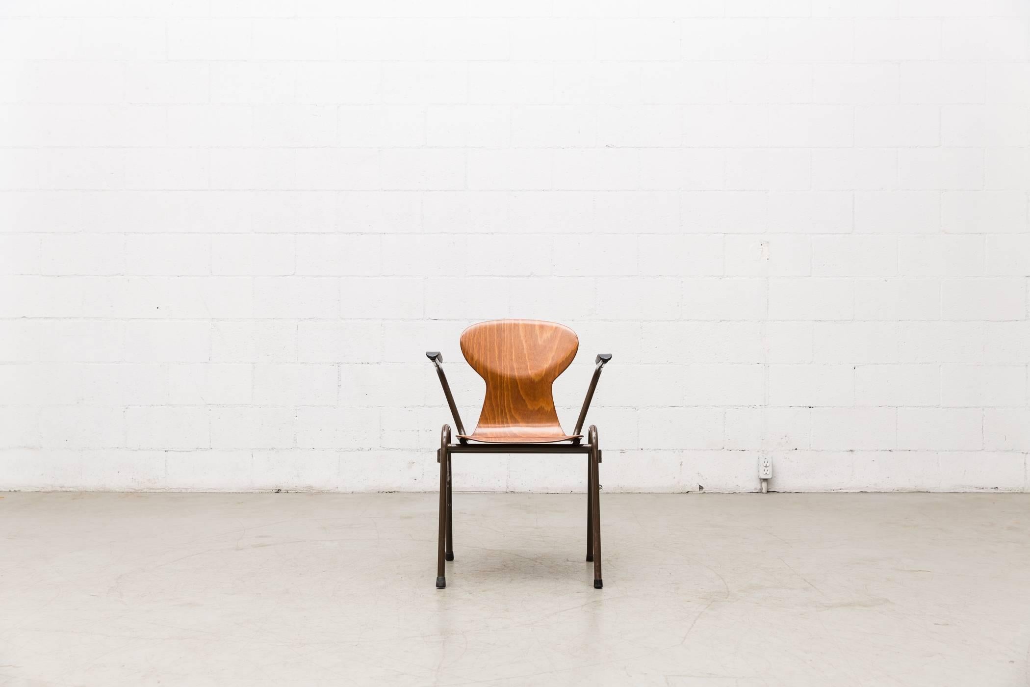 Late 20th Century Fritz Hansen Style Stacking Teak Toned School Chairs For Sale