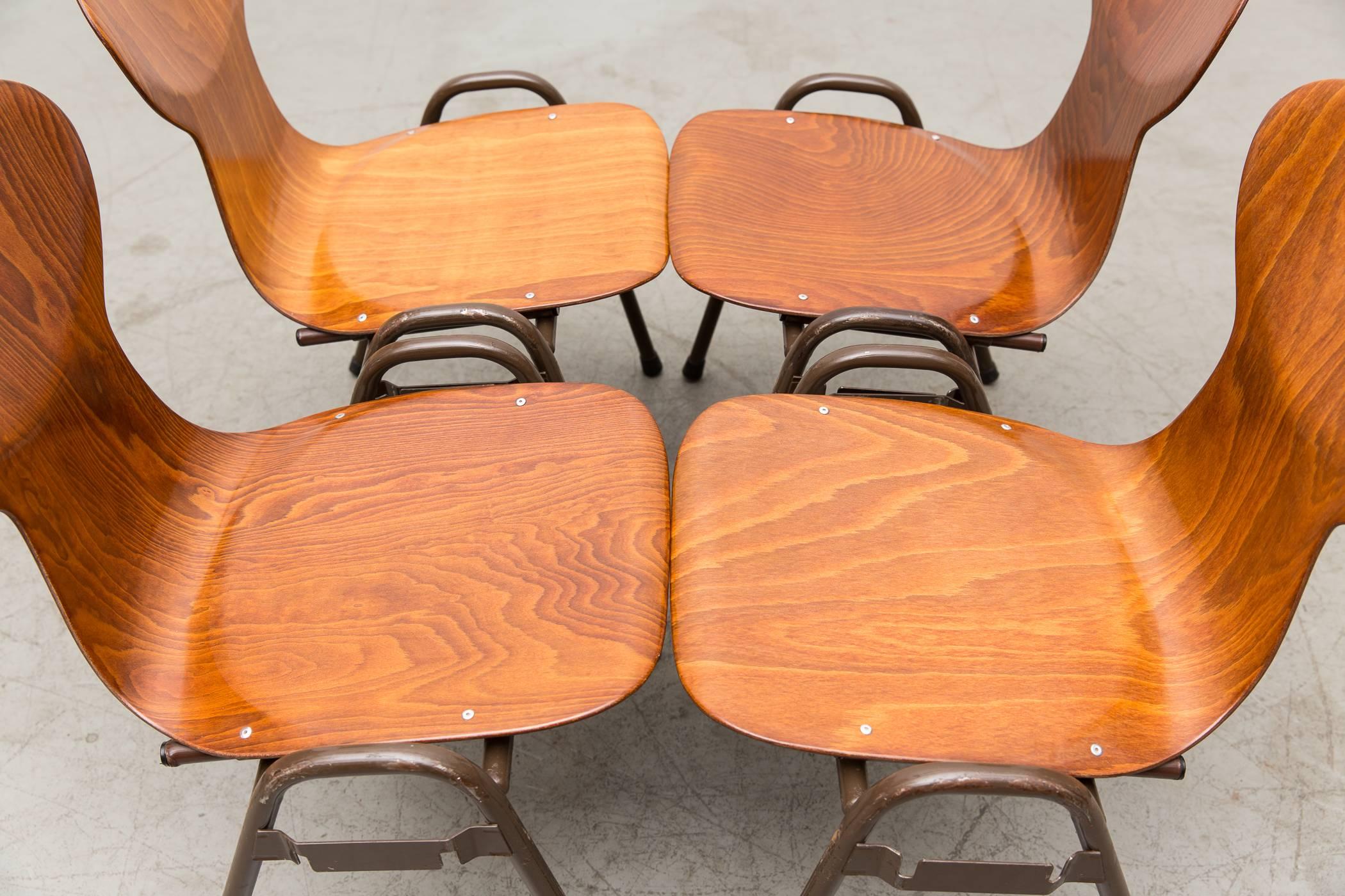 Fritz Hansen Style Stacking Teak Toned School Chairs For Sale 2