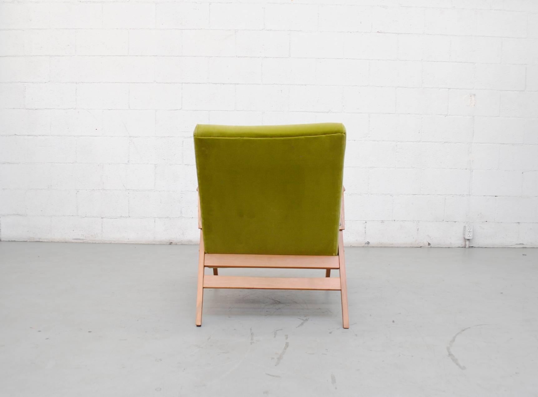 Mid-20th Century Tatra Bent Plywood Lounge Chair in Lime Velvet