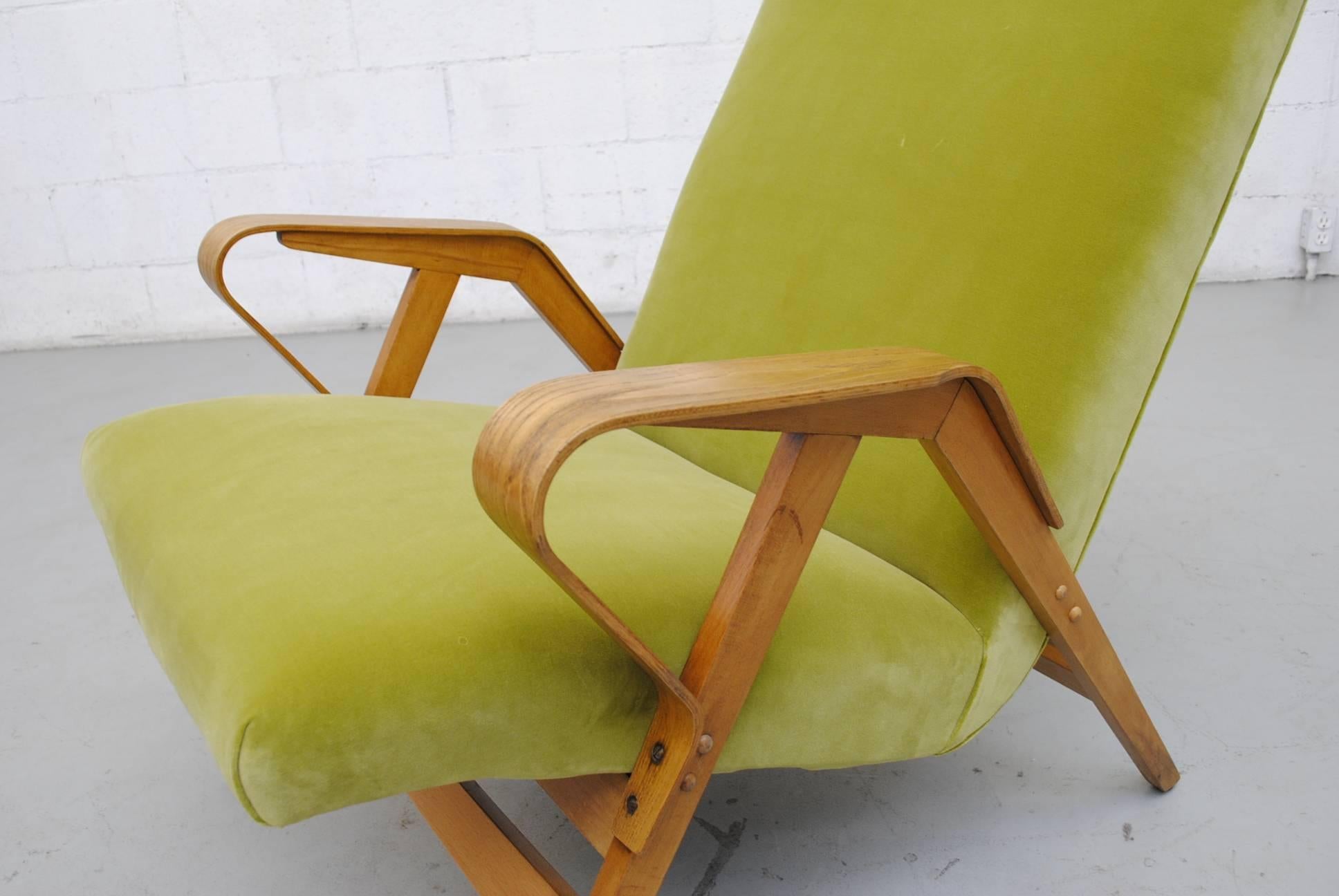 Fabric Tatra Bent Plywood Lounge Chair in Lime Velvet