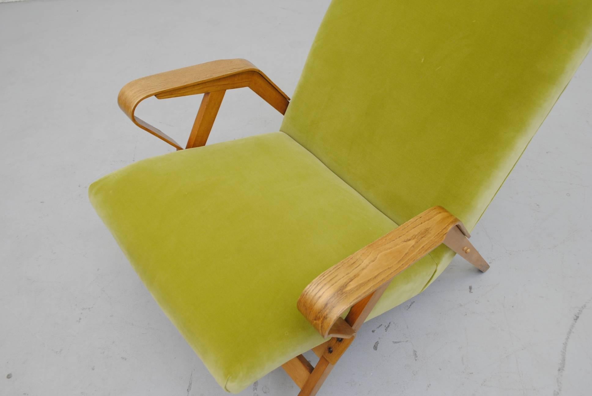 Tatra Bent Plywood Lounge Chair in Lime Velvet 1