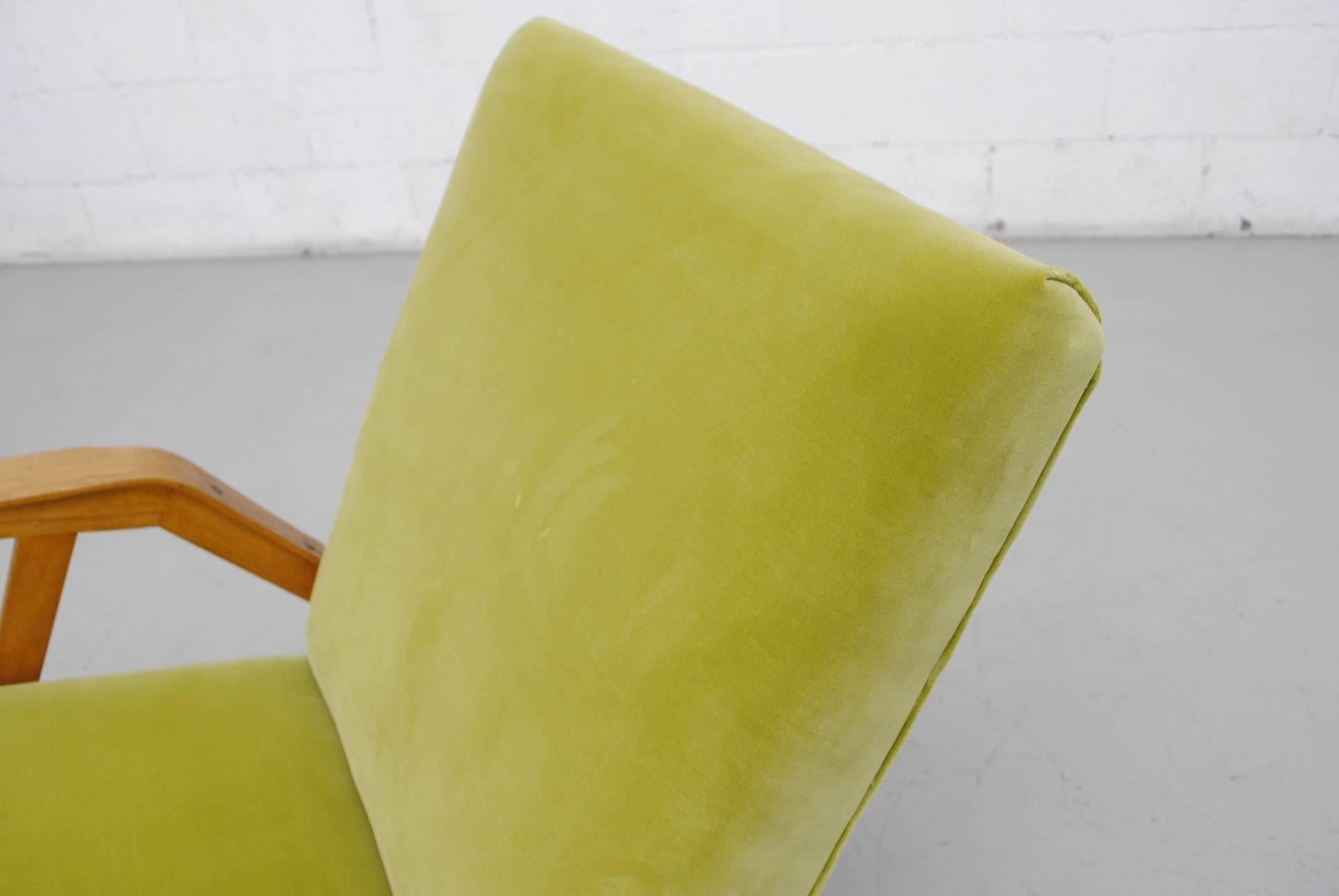 Tatra Bent Plywood Lounge Chair in Lime Velvet 2