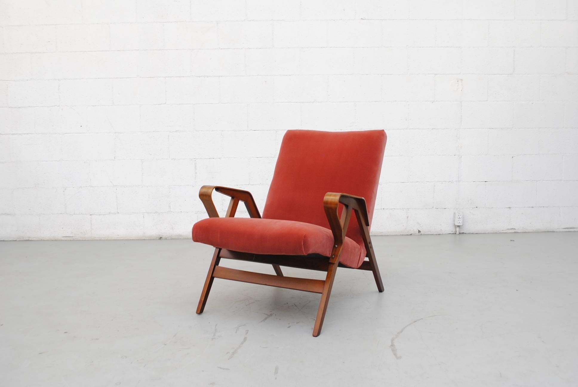 Mid-Century Modern Tatra Bent Plywood Lounge Chair in Velvet