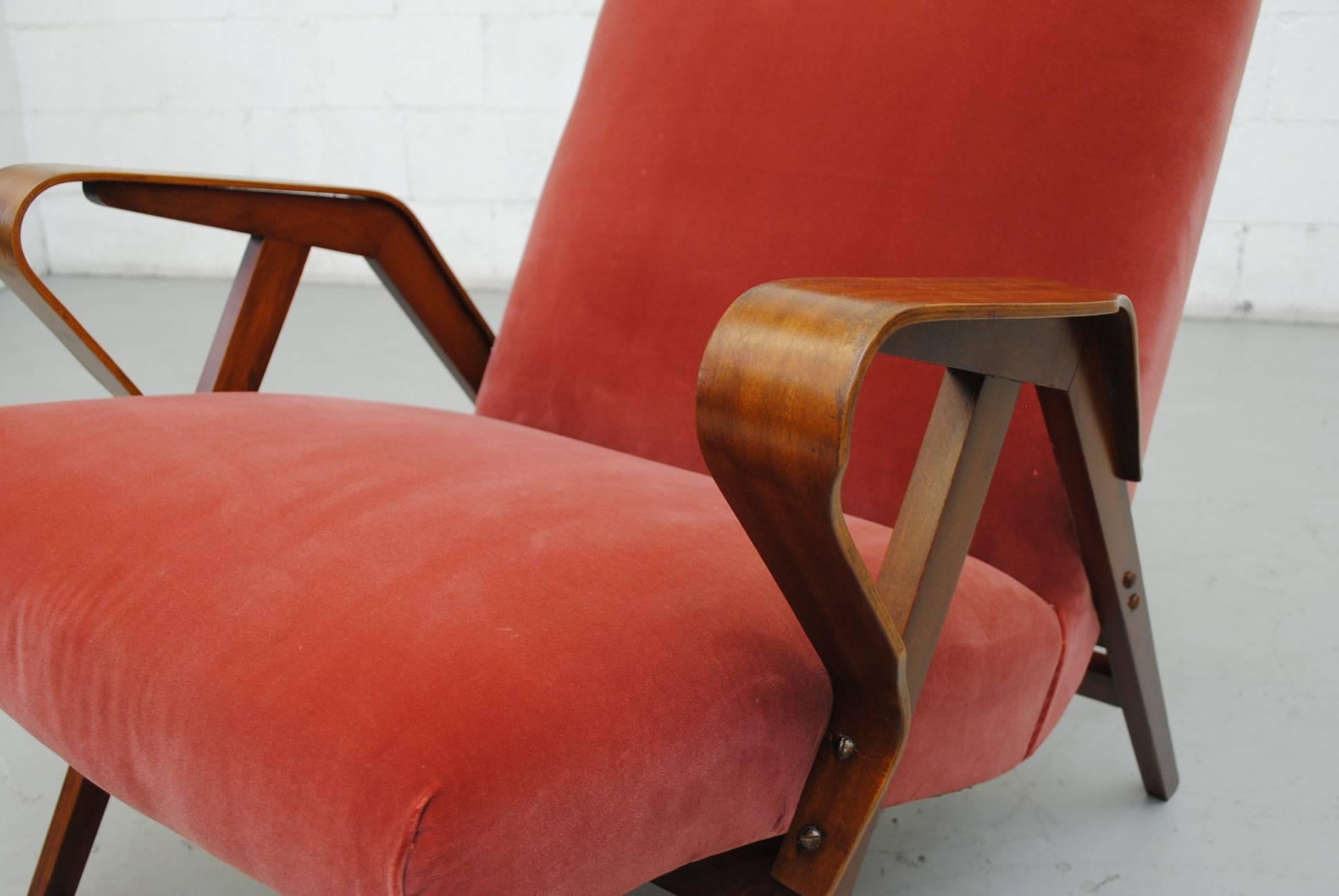 Fabric Tatra Bent Plywood Lounge Chair in Velvet