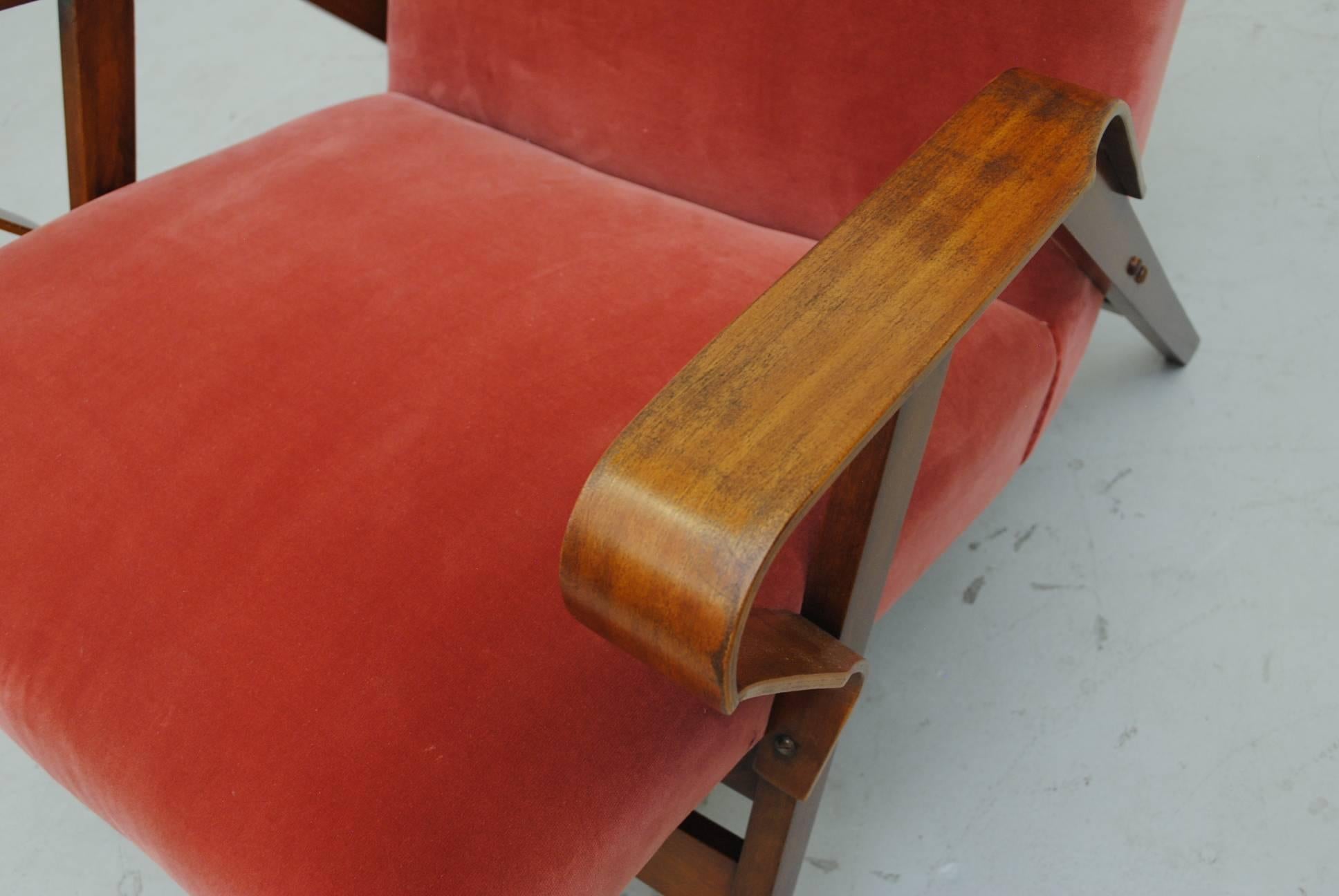 Tatra Bent Plywood Lounge Chair in Velvet 1