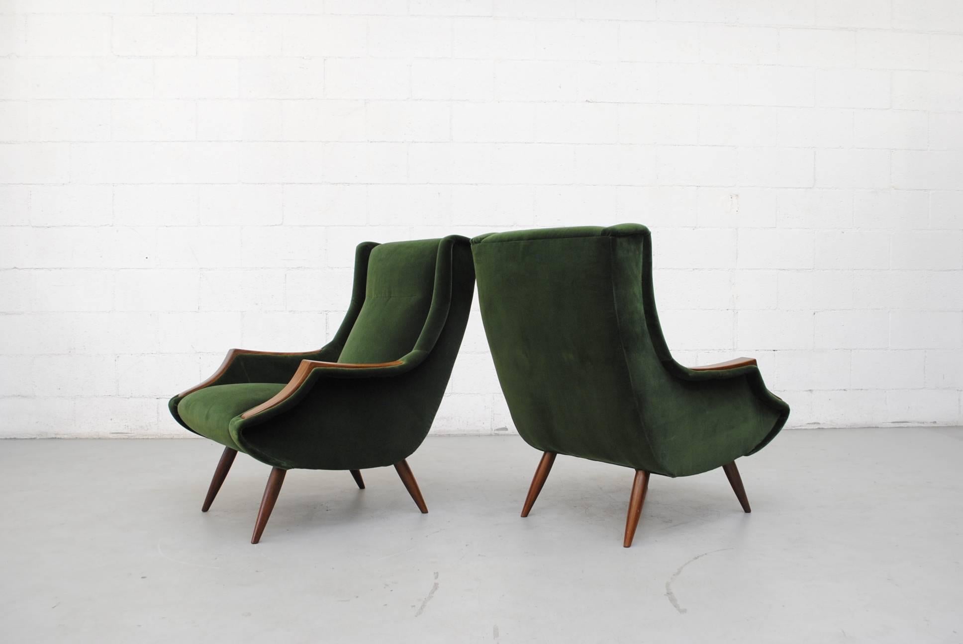 Mid-Century Modern Pair of Emerald Green Marco Zanuso Style Lounge Chairs