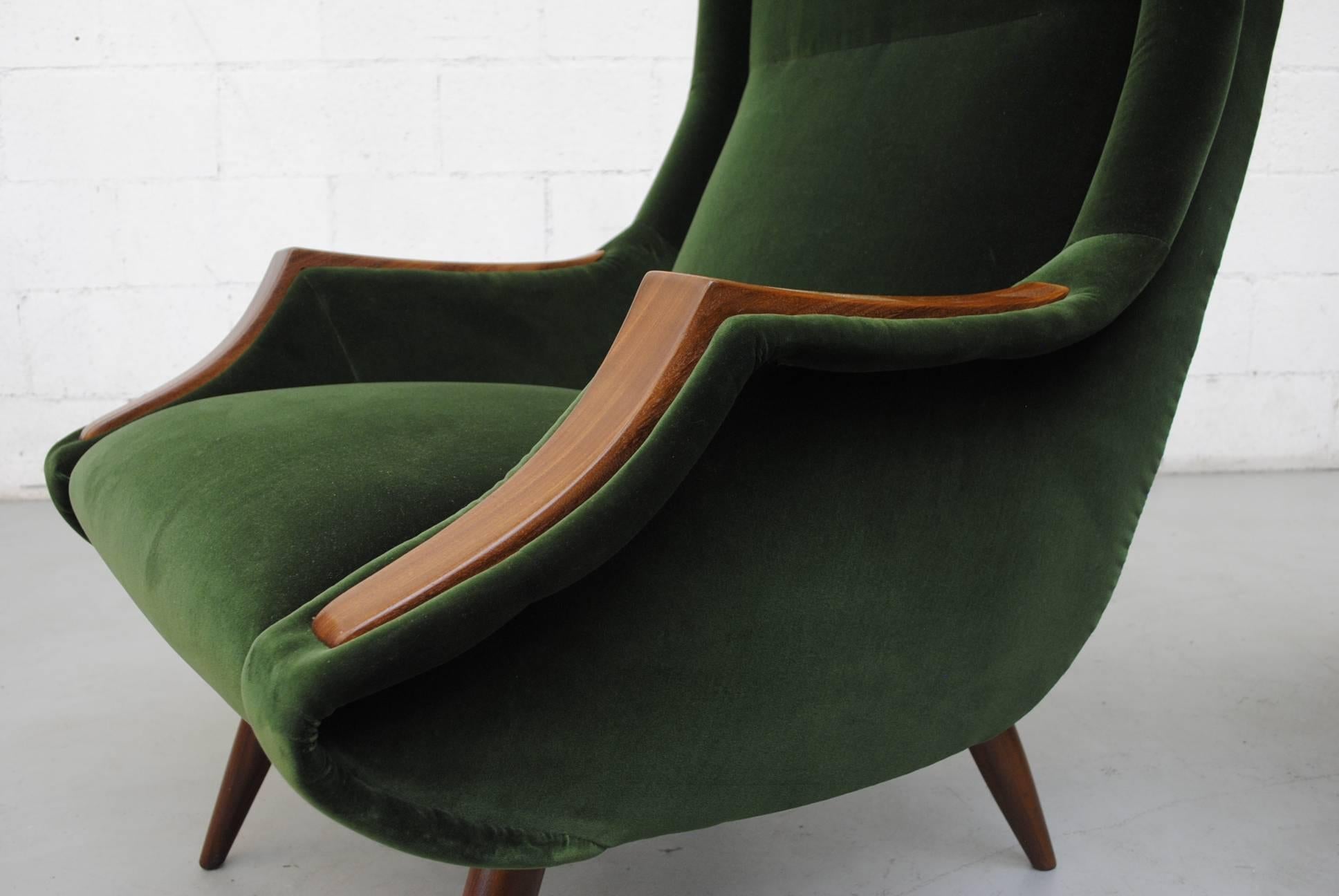 Dutch Pair of Emerald Green Marco Zanuso Style Lounge Chairs