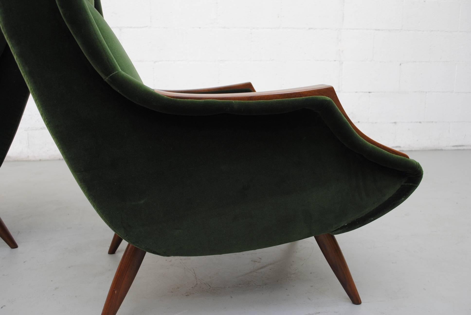 Mid-20th Century Pair of Emerald Green Marco Zanuso Style Lounge Chairs