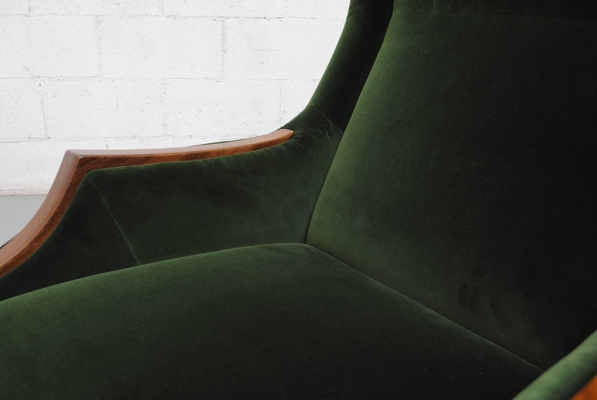 Velvet Pair of Emerald Green Marco Zanuso Style Lounge Chairs