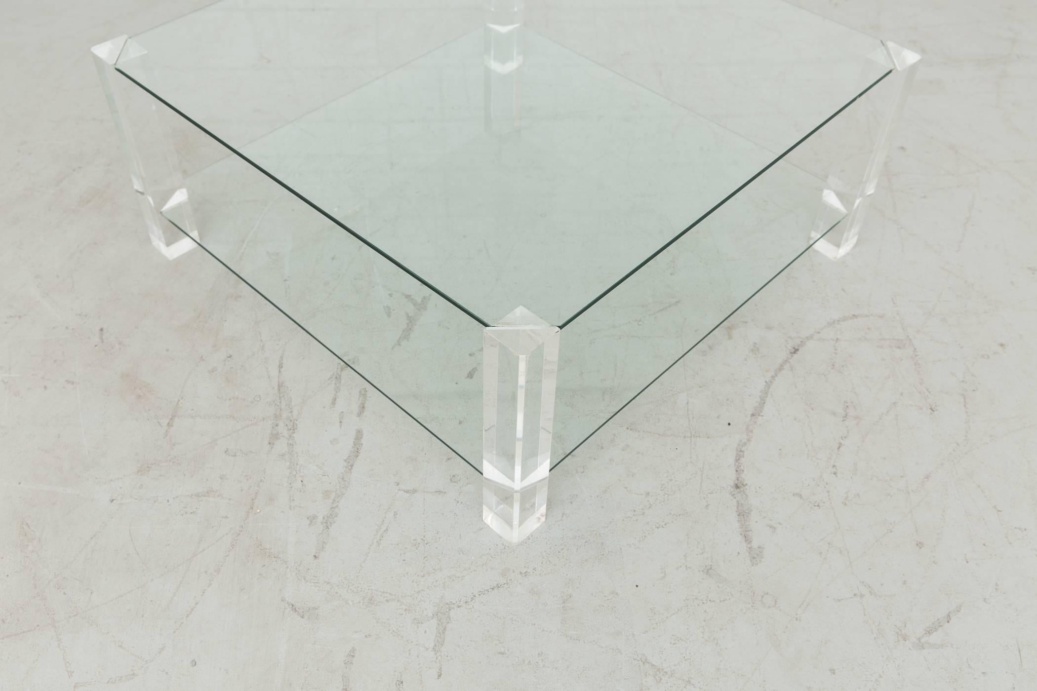 Mid-Century Modern Two-Tiered 1970s Lucite and Glass Coffee Table