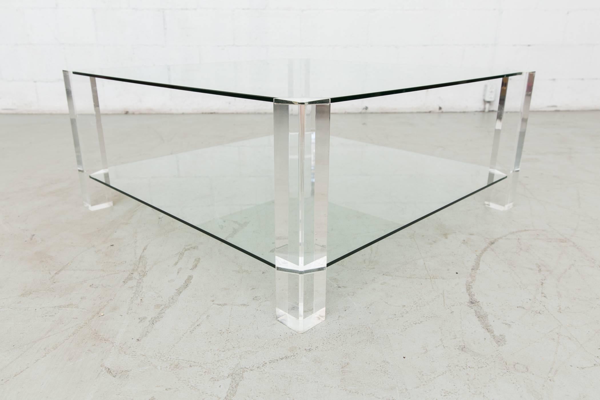 Dutch Two-Tiered 1970s Lucite and Glass Coffee Table