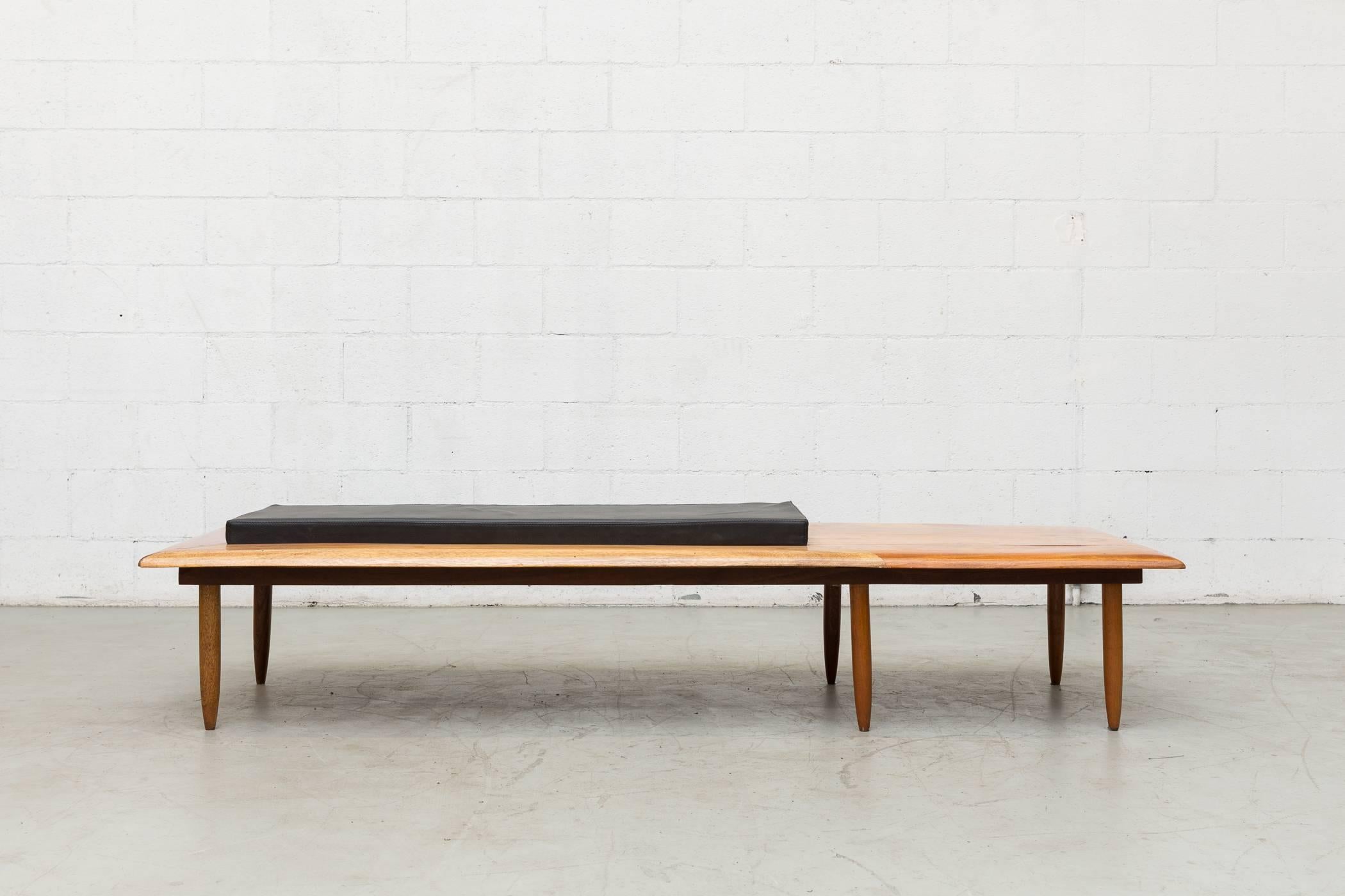 George Nelson Style Solid Teak Bench with Cushion In Good Condition In Los Angeles, CA