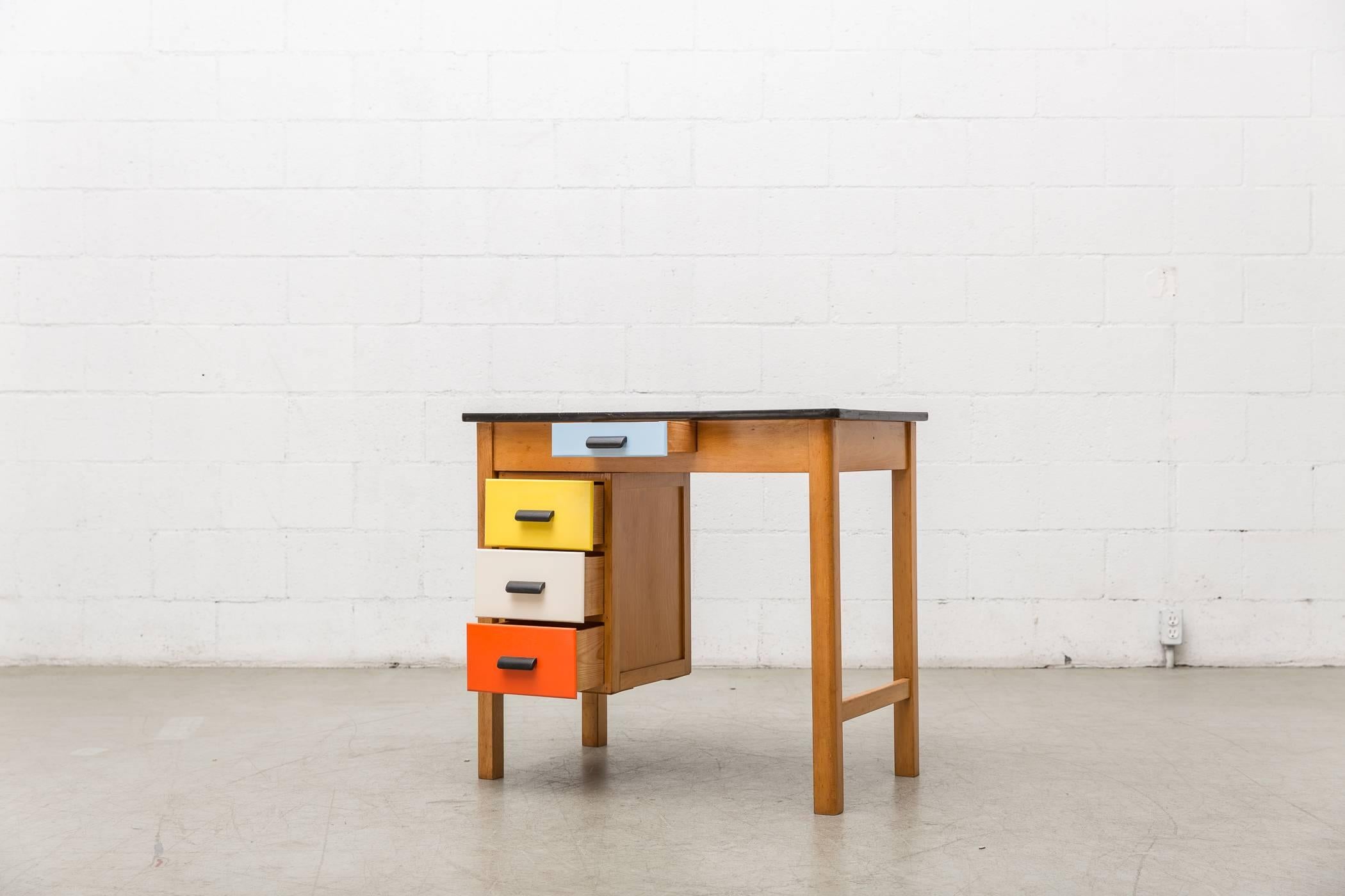Pastoe Style Multicolored Drawer Desk In Good Condition In Los Angeles, CA