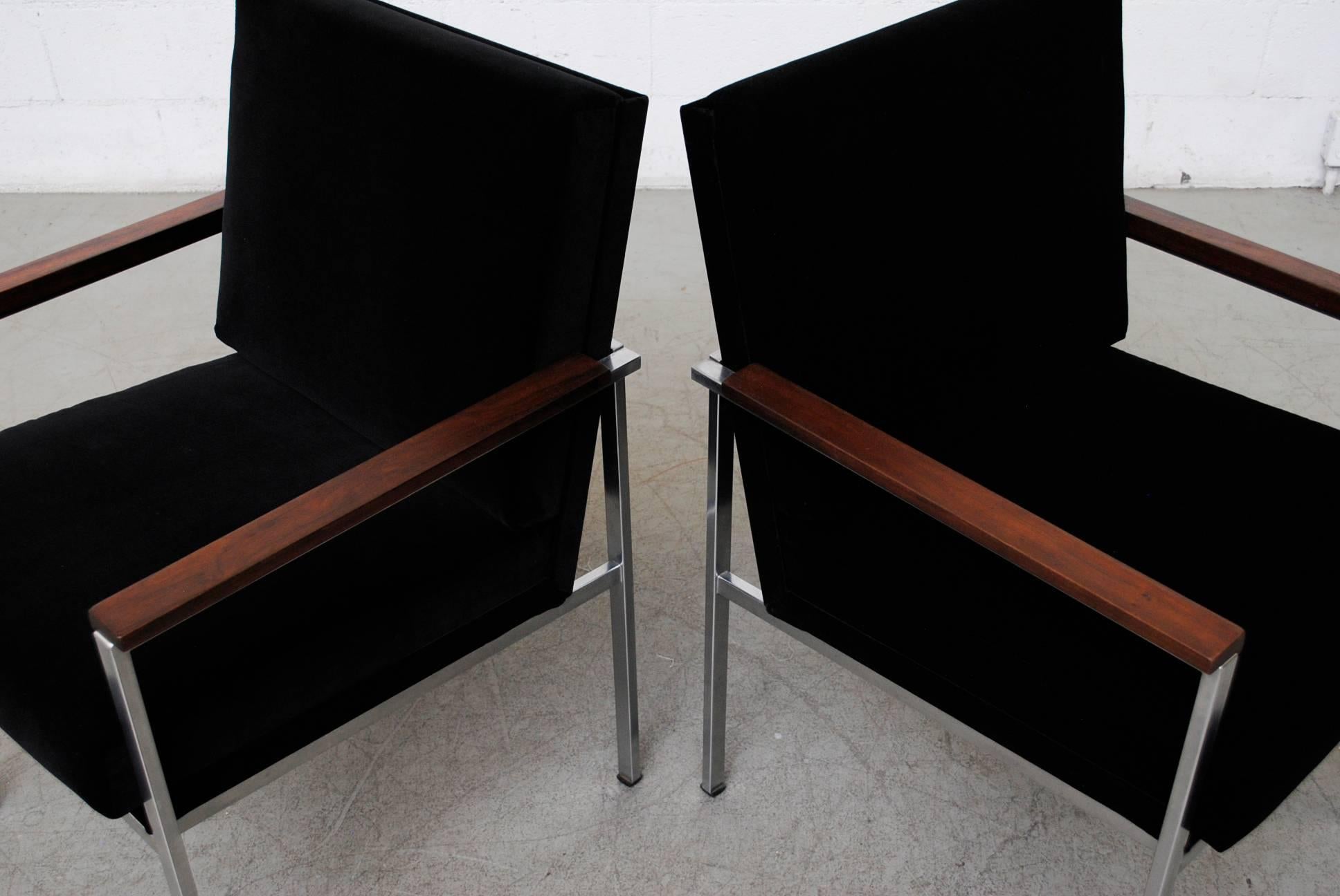 Mid-Century Modern Pair of Gispen Black Velvet Armchairs by A.R. Cordemeyer
