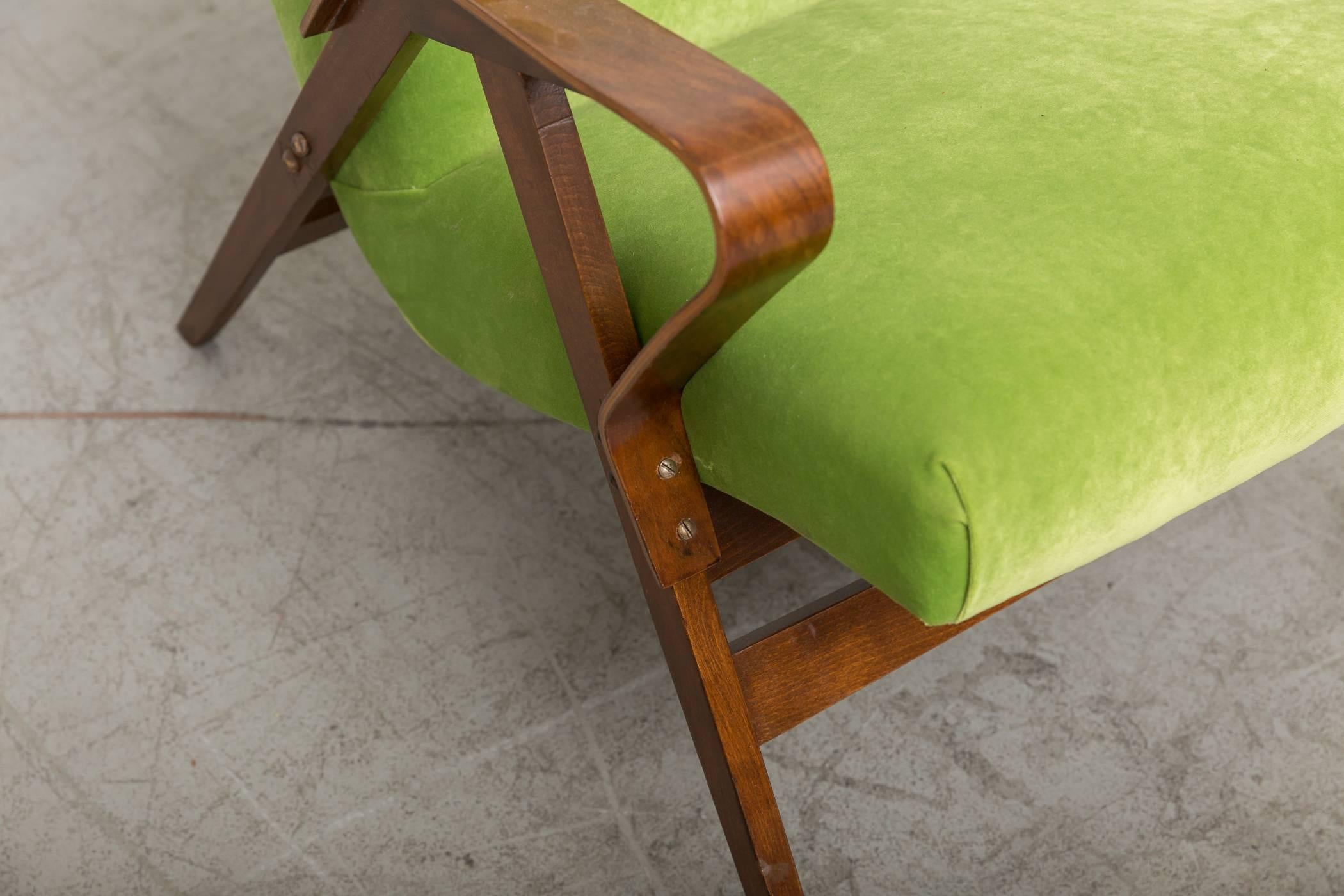 Tatra Bent Plywood Lounge Chair in Lime Velvet 4
