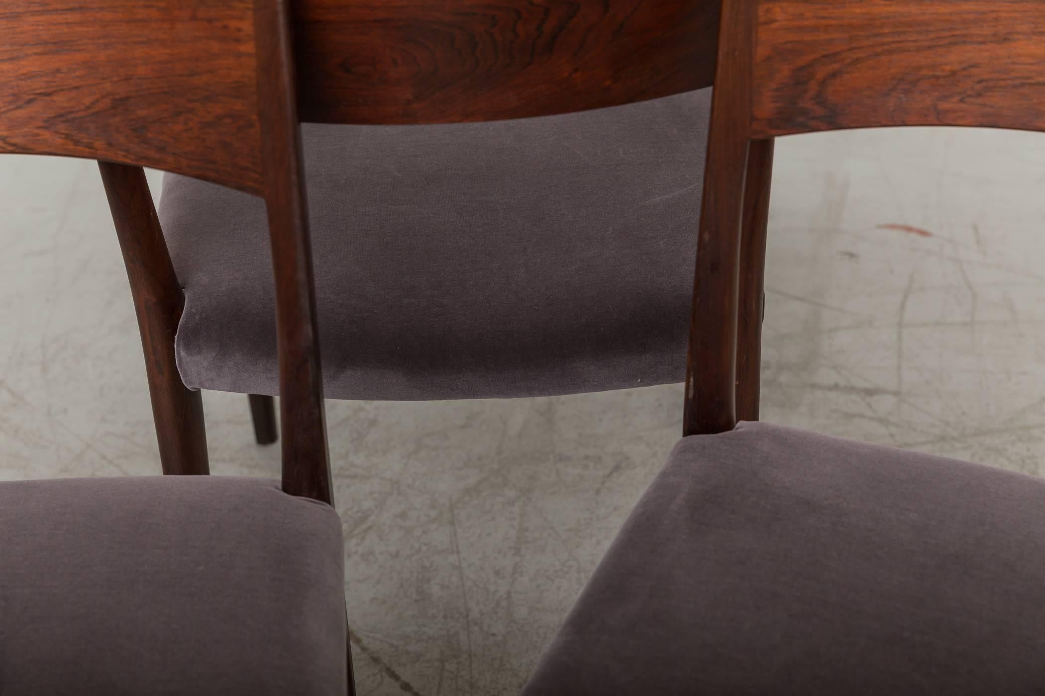 Set of Six Danish Rosewood Dining Chairs with Velvet Upholstered Seats 4