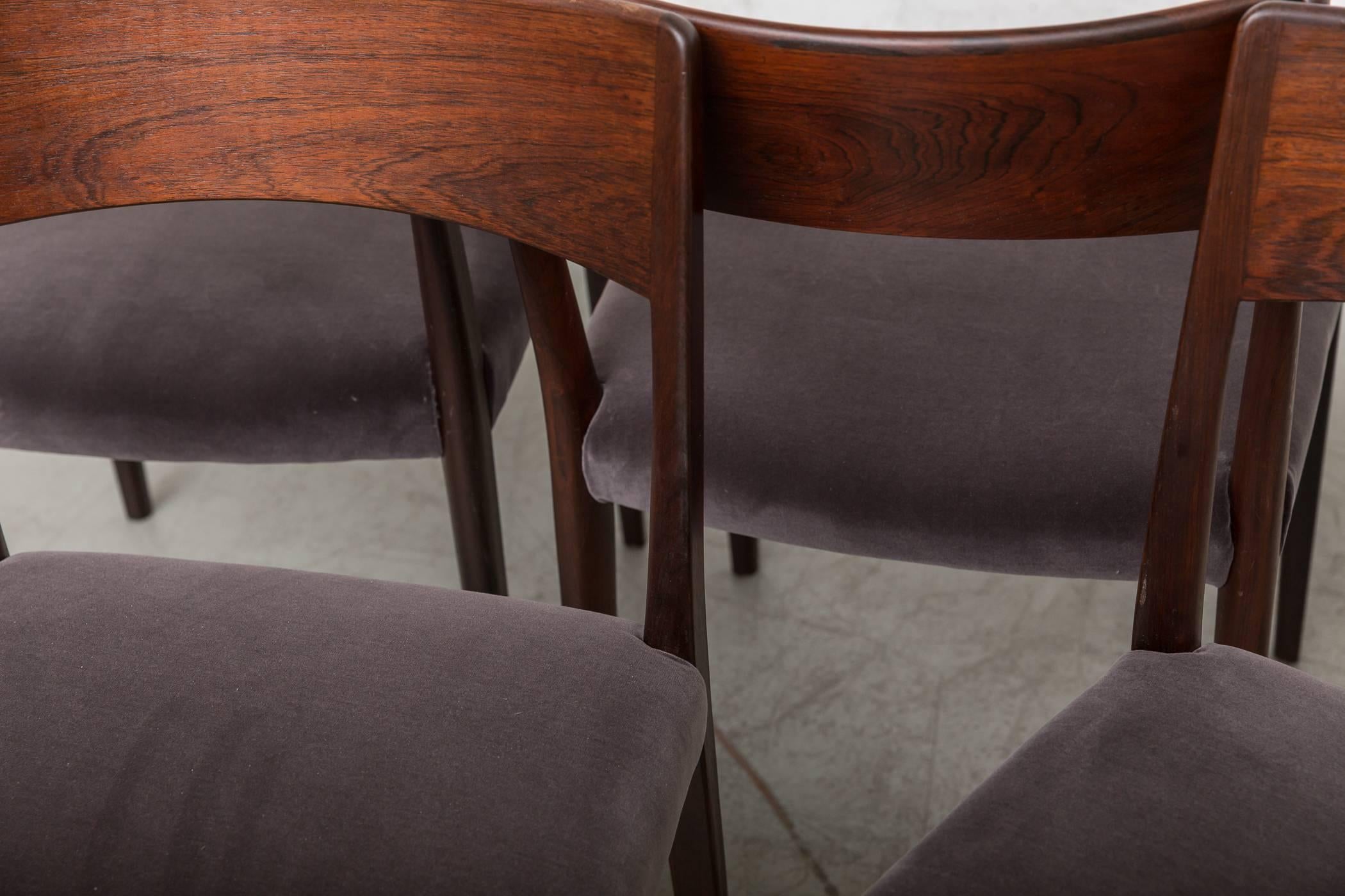 Set of Six Danish Rosewood Dining Chairs with Velvet Upholstered Seats 5