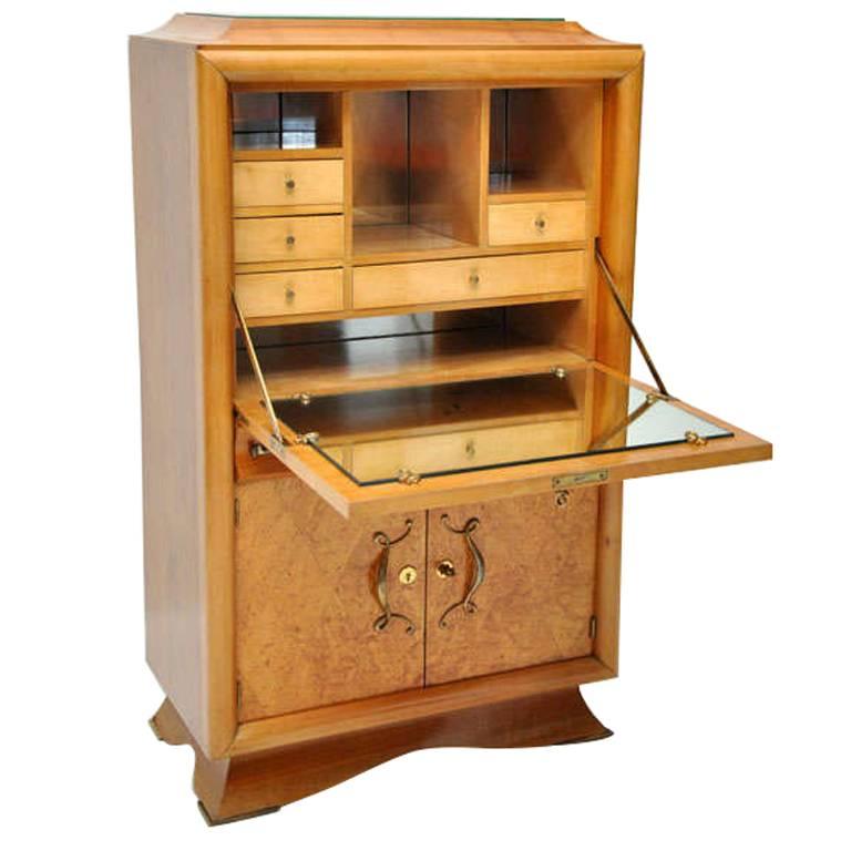 Art Deco Fall Front Secretaire Cabinet in the Manner of Jules Leleu, Paris, 1930 For Sale