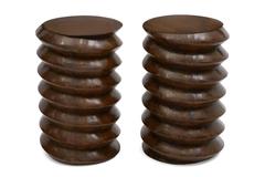 Antique Pair of 18th C. Twisted Beech Wood Side Tables Made from Wine Press Elements