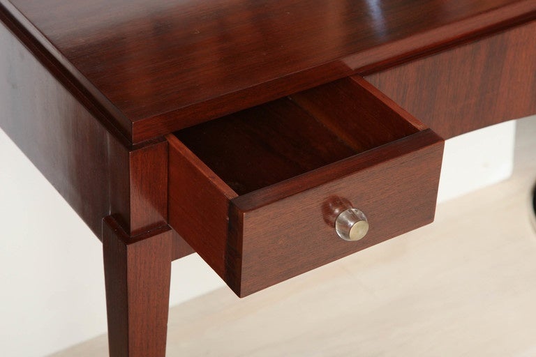 Mid-20th Century French Art Deco Wood Writing or Dressing Table with Two Drawers and Glass Knobs