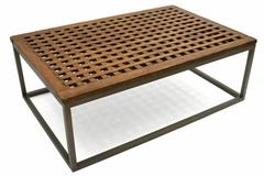 Custom Wood and Steel Rectangular Coffee Table with Slatted Top, circa 1960s