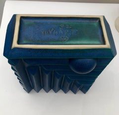 Rare Blue Geometric Stoneware Vase Entitled "Radio" by Jan van der Vaart, Signed