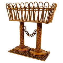 Vintage Plant Stand Mid-Century Modern in Rattan and Bamboo, Italy 1960