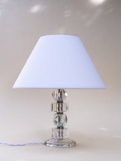 Art Deco Crystal & Stainless Steel Table Lamp - Faceted Glass Lamp, France 1940s