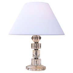Art Deco Crystal & Stainless Steel Table Lamp - Faceted Glass Lamp, France 1940s