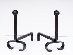 Modernist Wrought Iron Andirons - Pair of Brutalist Andirons - France 1950s
