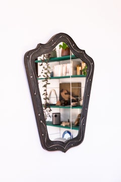 Brutalist Metal & Pewter Wall Mirror with Soldered Decoration, France 1970s