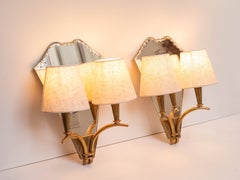Pair of Art Deco Wall Sconces - Bronze, Brass, Mirror & Glass - France 1930s