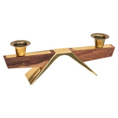 Candelabro scandinavo in teak e ottone della metà del secolo – Danimarca, anni ’60