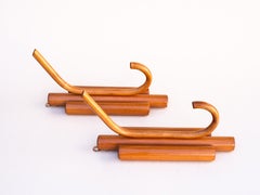 Wall-Mounted Bamboo Coat Hooks - Set of 2 Wooden Coat Hangers - France 1960s